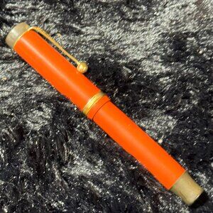 Vintage Burnt Orange Mandarin Parker Duofold Lucky Curve Fountain Pen UNTESTED